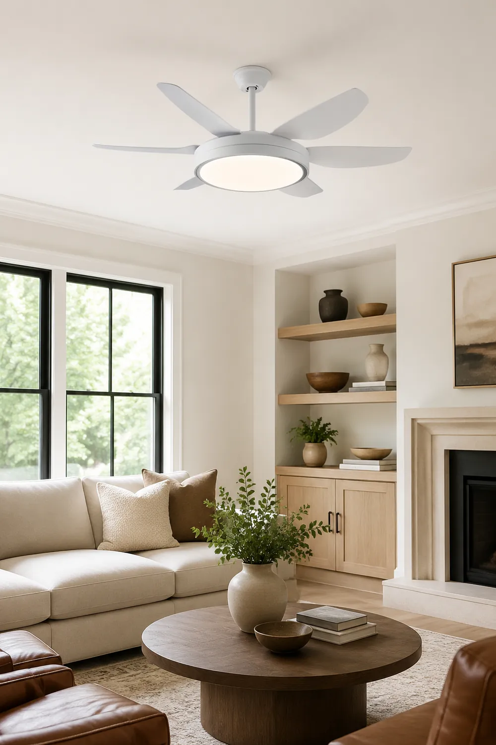 Haydn 6-Blade Modern Basic White DC Ceiling Fan with Light, Summer, 51'' - Lumpaz