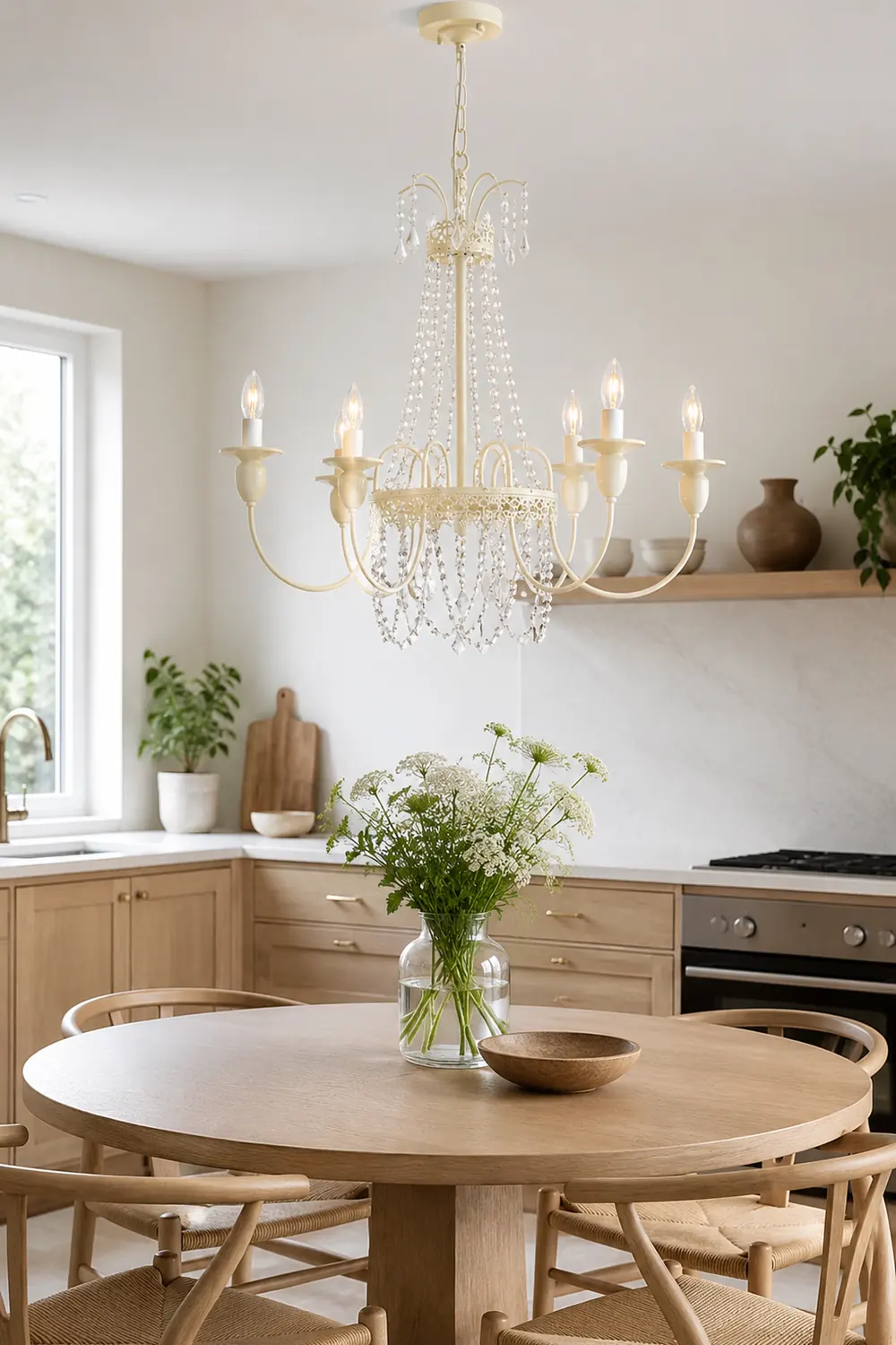 Silva Pendant Light Candle French, Crystal/Metal, White, Bedroom - Lumpaz