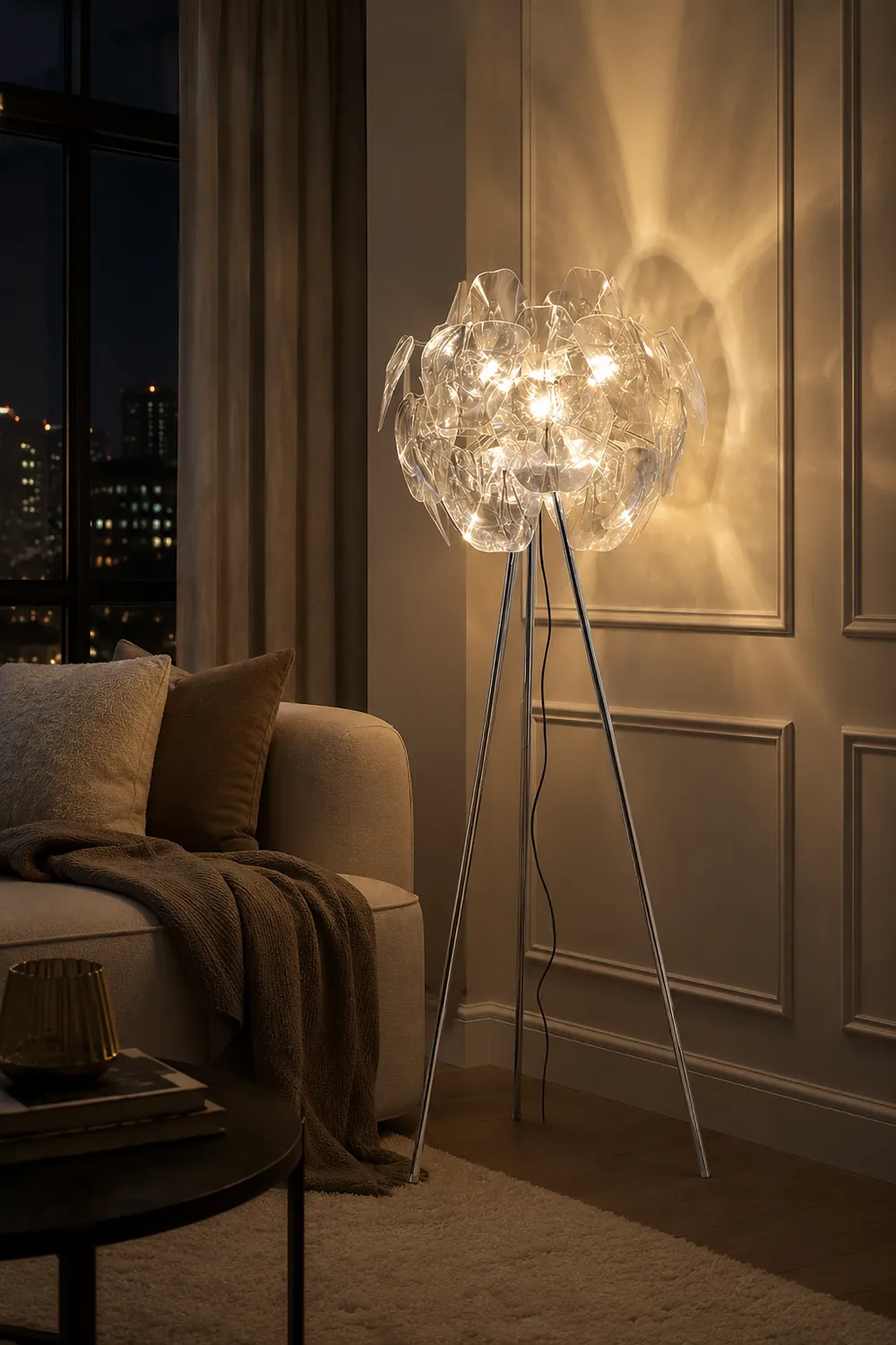 Bella Luxury Flower Metal/Acrylic Floor Lamp, Living Room - Lumpaz