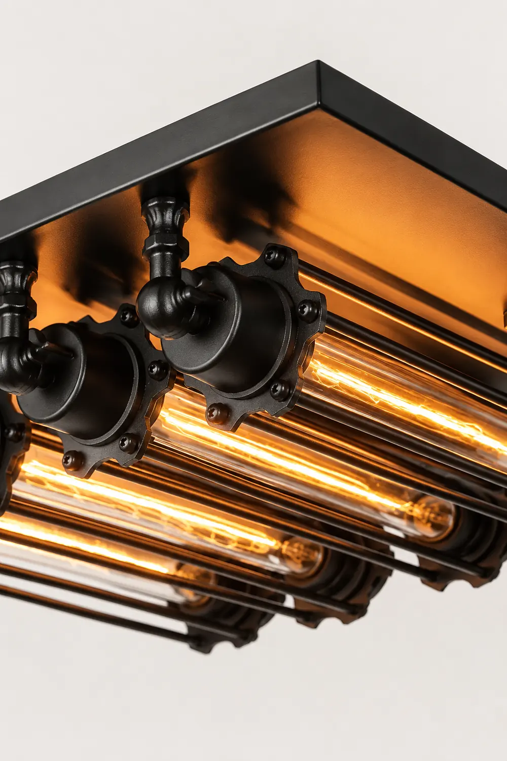 Alessio Vintage Tubed Metal Flush Mount Ceiling Light Black Living Room - Lumpaz