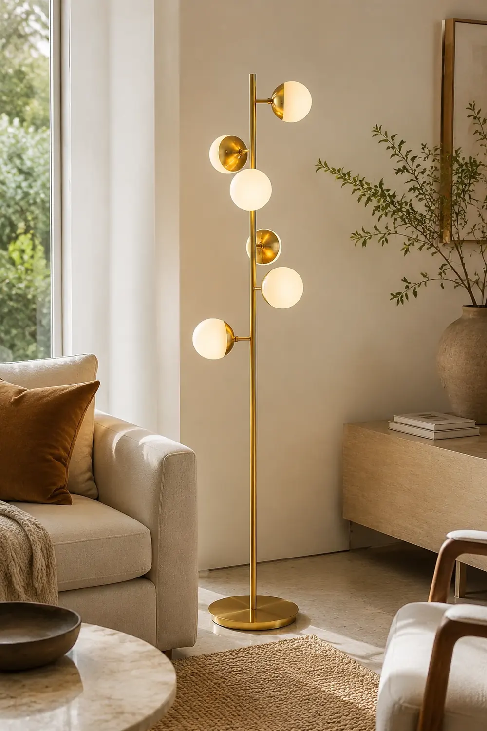 Valentina Floor Lamp Ball Modern, Metal/Ceramic, White/Gold, Living Room - Lumpaz