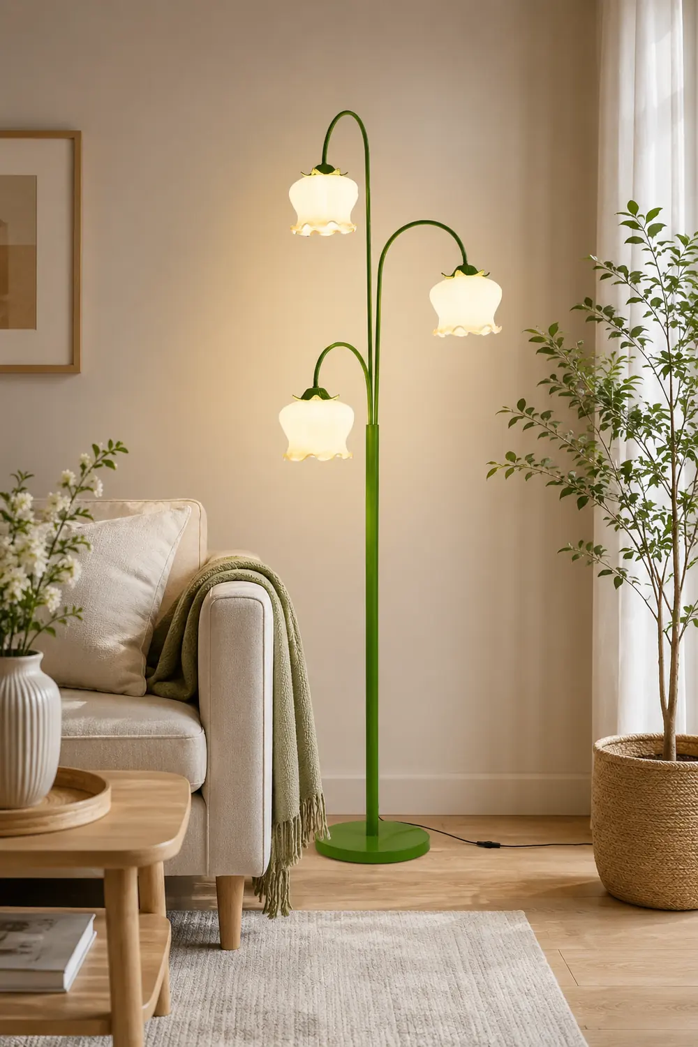 Lily Green Shade Flower Floor Lamp, Metal/Glass, Living Room/Bedroom - Lumpaz