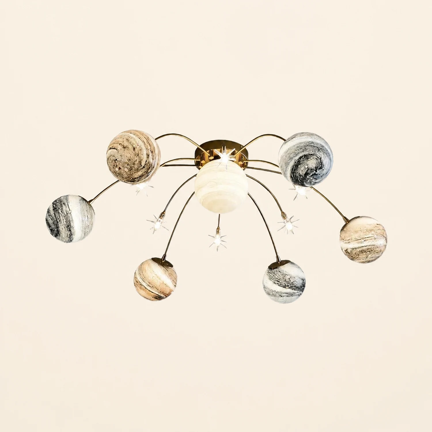 Elif Modern Planet Flush Mount Ceiling Light, Living Room - Lumpaz