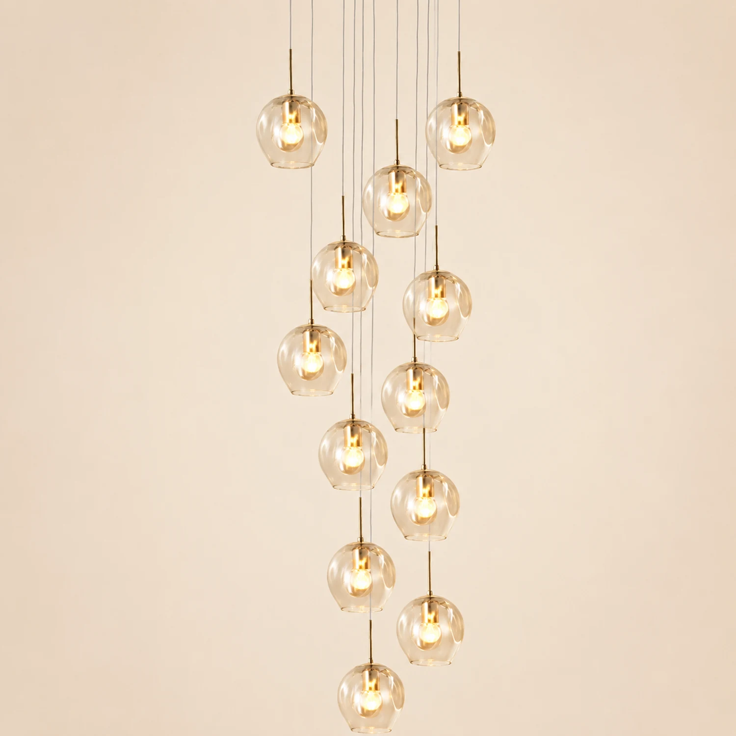 Hailie Modern Ball Glass Chandelier Gold Living Room Staircase - Lumpaz