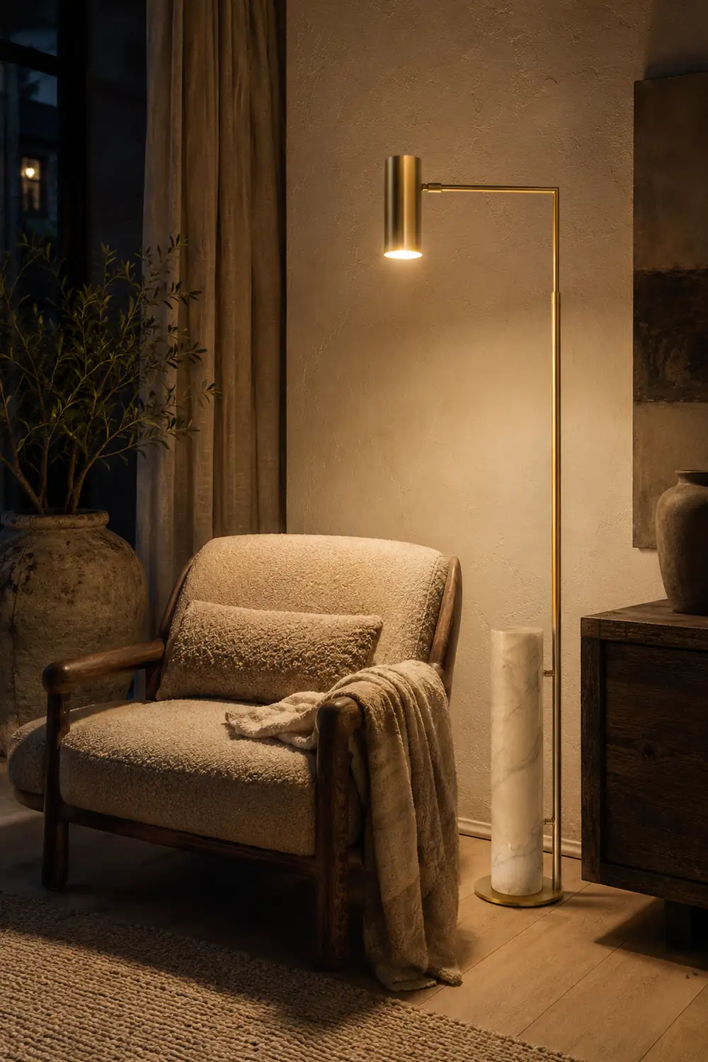 Salgado Minimalistic Gold Floor Lamp, Metal & Marble, Living room - Lumpaz