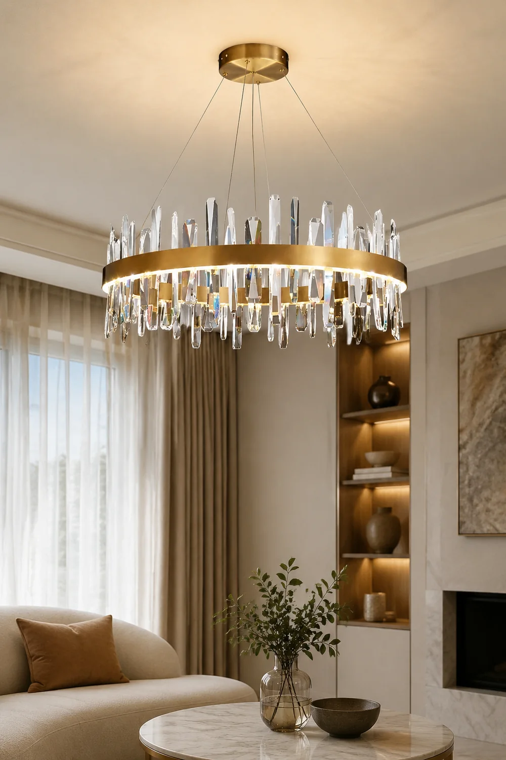 Marylin Modern Crystal Ring Chandelier, Stainless Steel & Crystal - Lumpaz