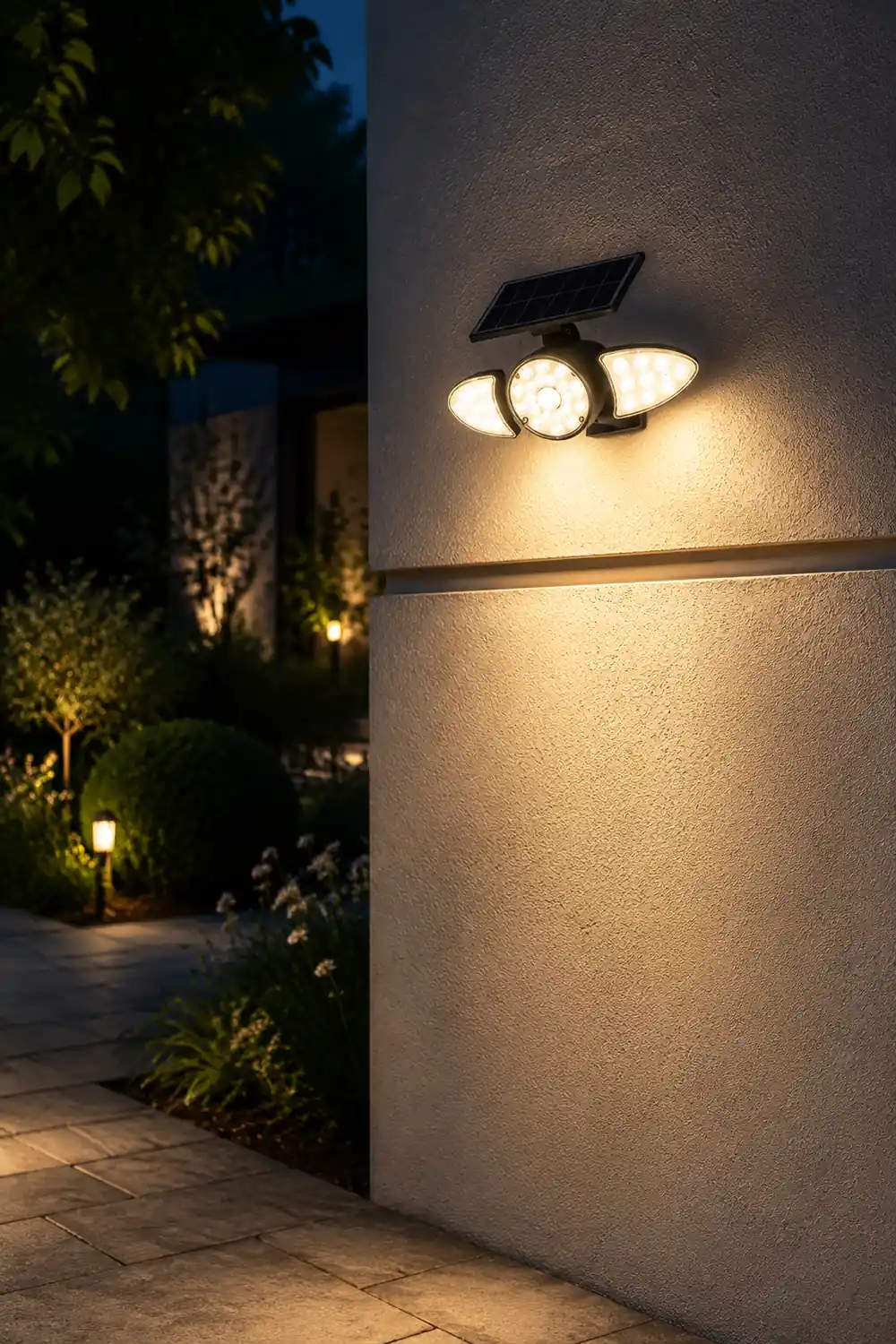 Solar Motion Security Light 3-Head Outdoor LED Wall Fixture with Motion Sensor - Lumpaz