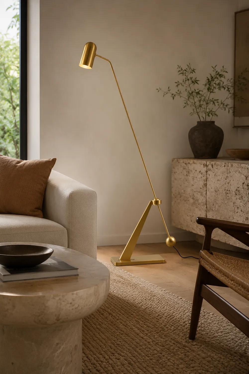 Freja Antique Vintage Lever Metal Fishing Rod Floor Lamp, Brass - Lumpaz