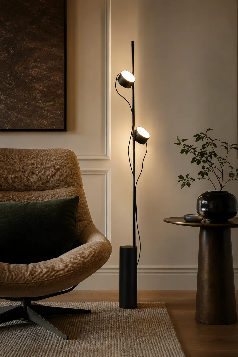 Avi Floor Lamp Cylindrical/Linear Modern, Metal, Black, Bedroom - Lumpaz