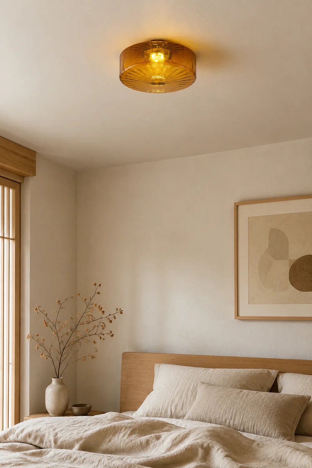 Hailie Modern Round Flush Mount Ceiling Light Brown Metal/Glass Kitchen/Living Room - Lumpaz