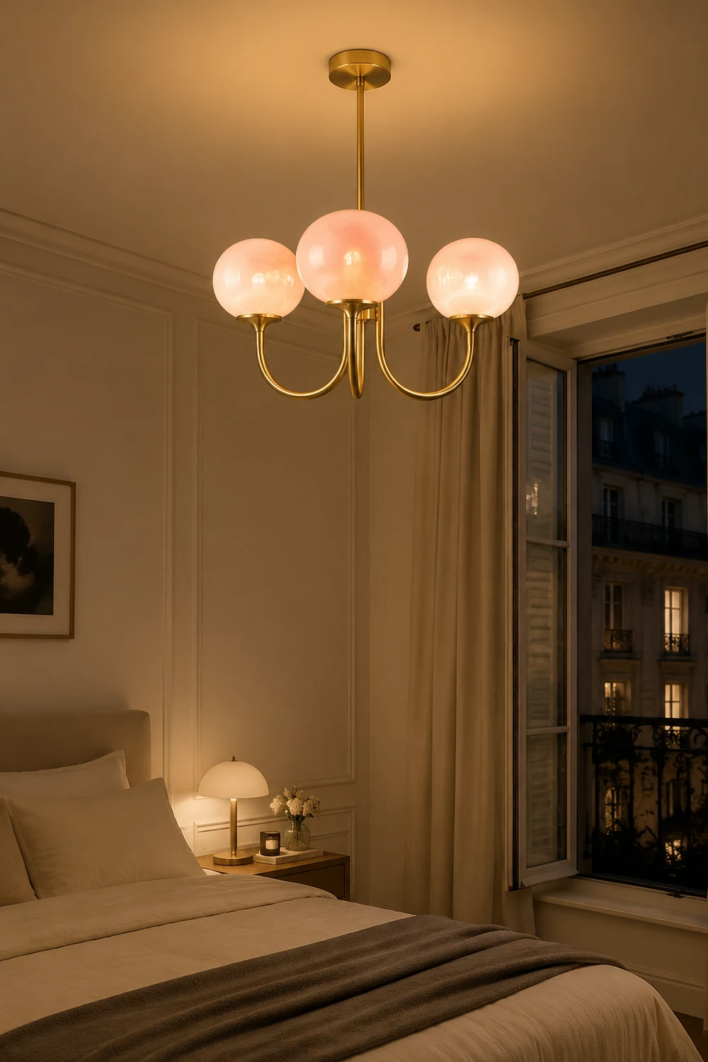 Hailie Retro Art Deco Globe Chandelier, White/Pink/Beige - Lumpaz