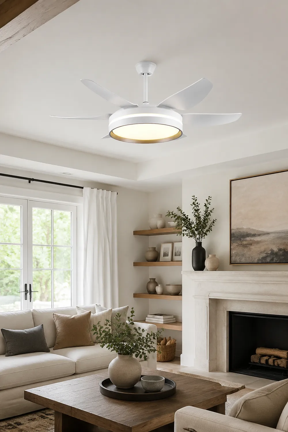 Haydn 6-Blade Basic Modern DC Ceiling Fan with Light, White, 51'' - Lumpaz