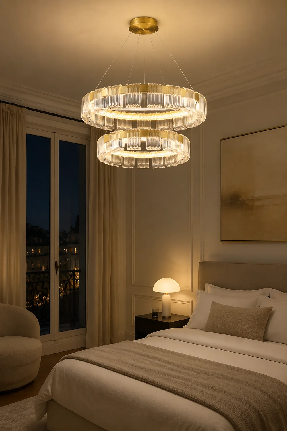 Evette Modern Acrylic Ring Pendant Light, White/Gold - Lumpaz