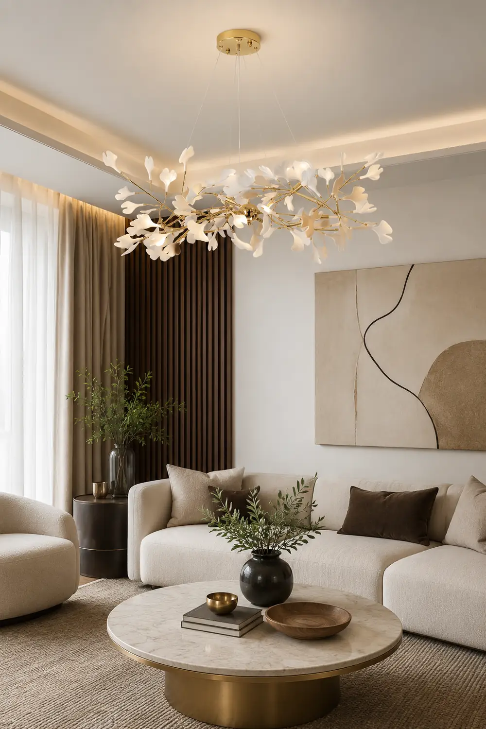 Ophelia Gildglow Luxury Ceramic Chandelier Large Foyer Gingko Leaf Living Room - Lumpaz