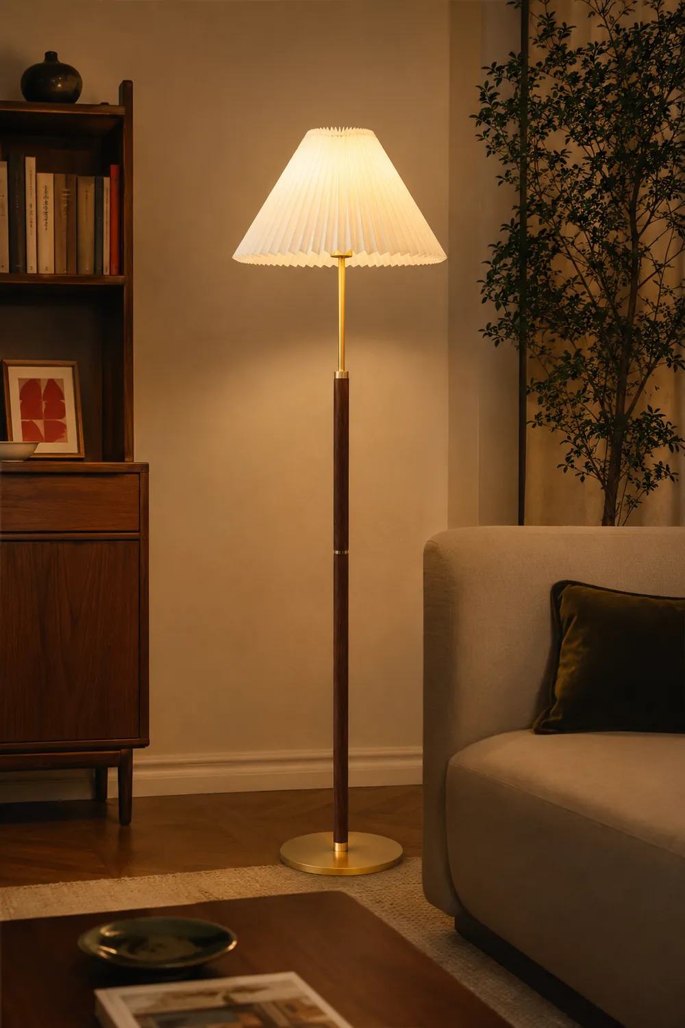 Ozawa Simple Walnut/Metal/Fabric, Table/Floor Lamp, Living Room - Lumpaz