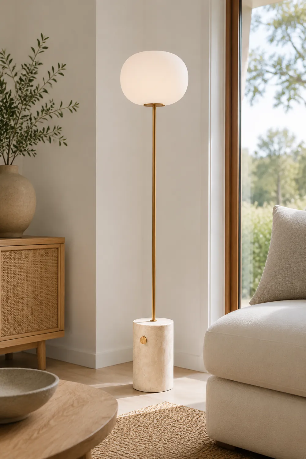 Valentina Modern Globe Metal Marble Floor Lamp, Black/Brass - Lumpaz