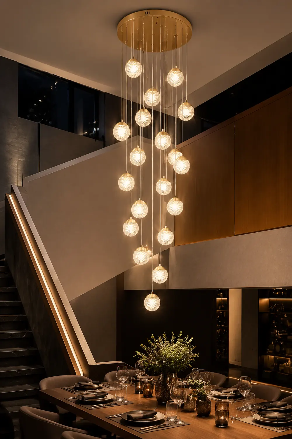 Jibril Multi Staircase Modern Art Deco Pendant Light, Gold - Lumpaz