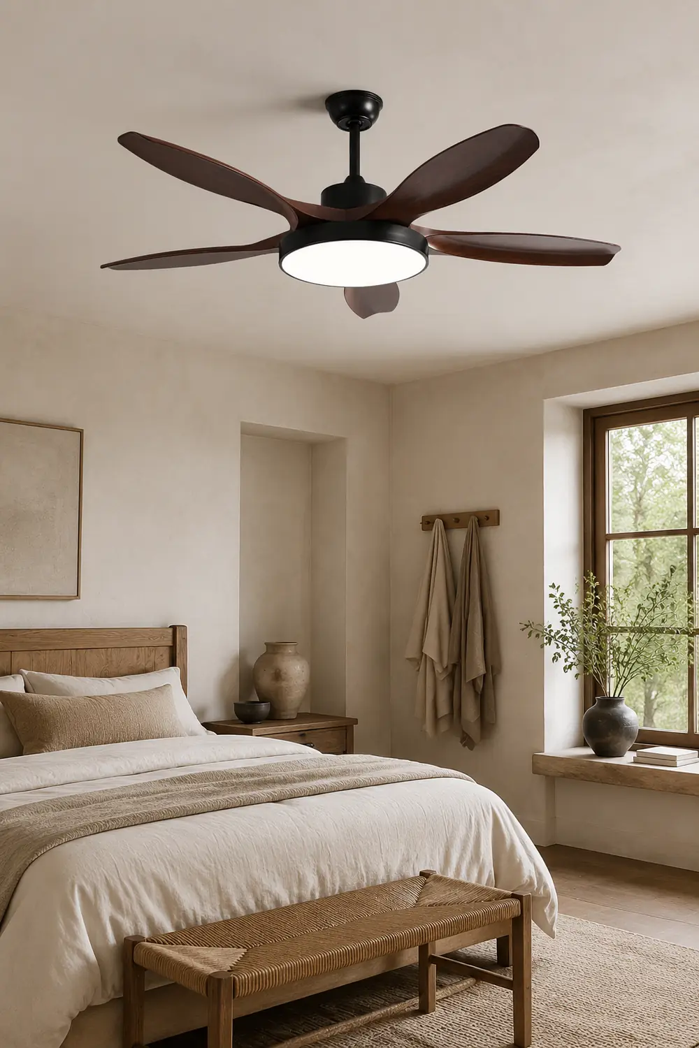 Ozawa Basic White & Black 5-Blade DC Ceiling Fan with Light, Wooden, 51'' - Lumpaz