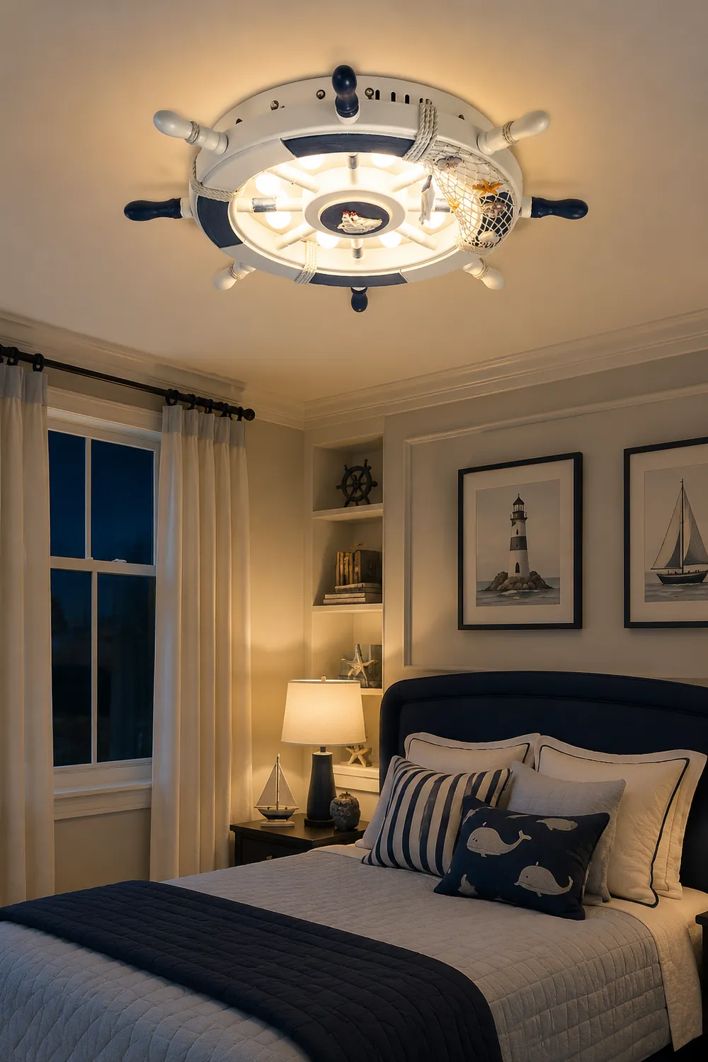 Quinn Modern Rudder Metal Flush Mount Ceiling Light White/Blue Bedroom - Lumpaz