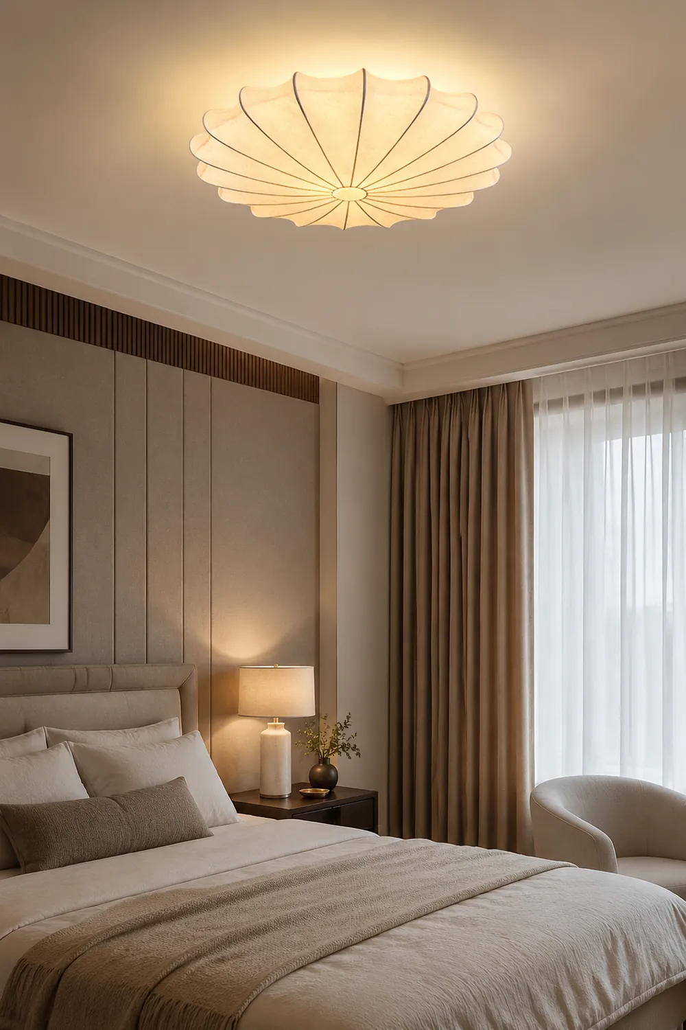 Renée Modern Elagant Round Metal/Fabric Flush Mount Ceiling Light, White - Lumpaz
