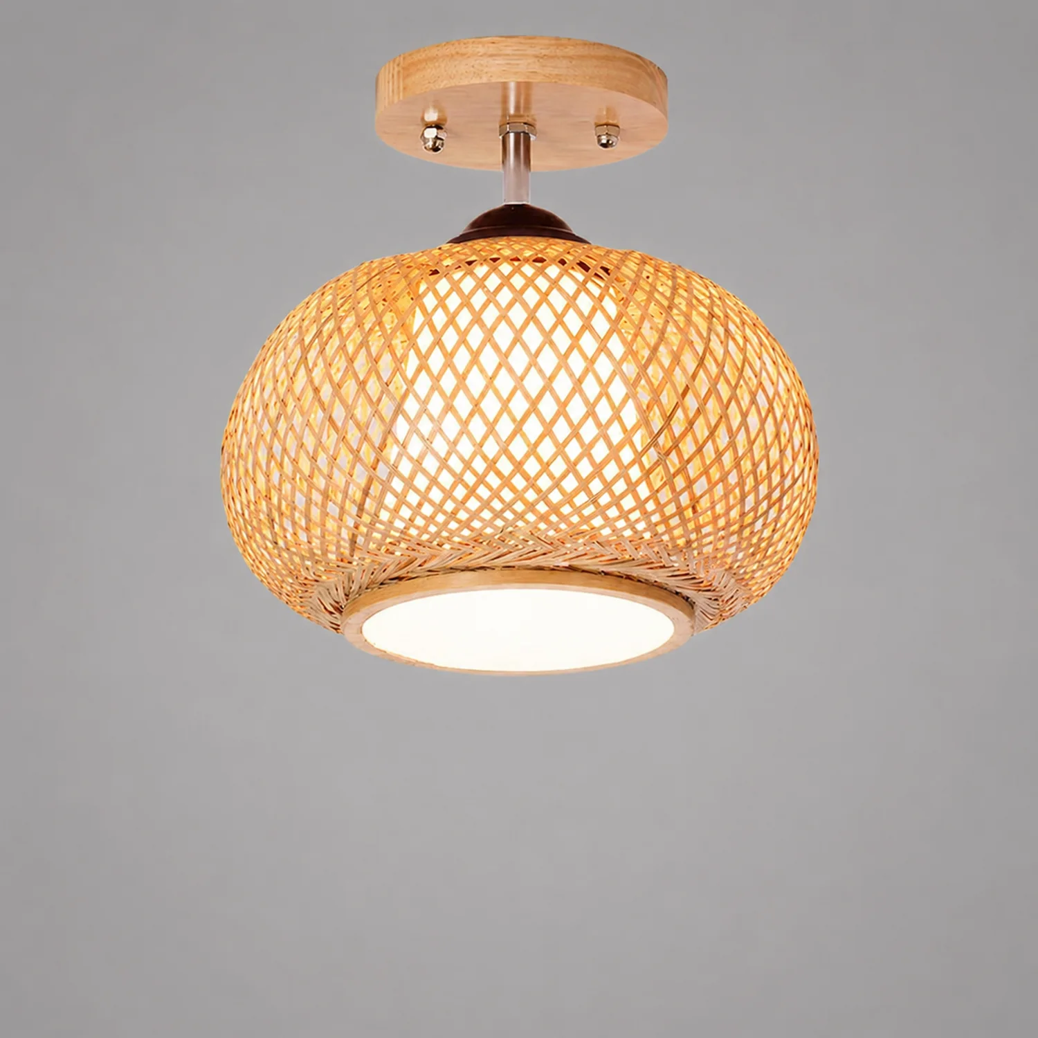 Muto Boho Flush Mount Rattan Ceiling Light, Living Room - Lumpaz