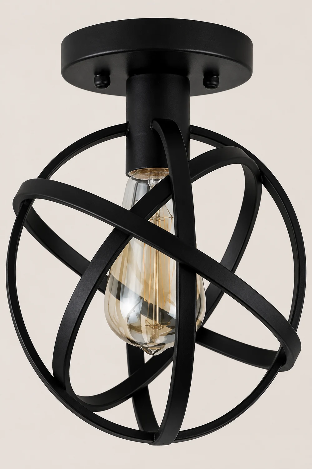 Herbert Retro Globe Lantern Metal Flush Mount Ceiling Light, Balck - Lumpaz