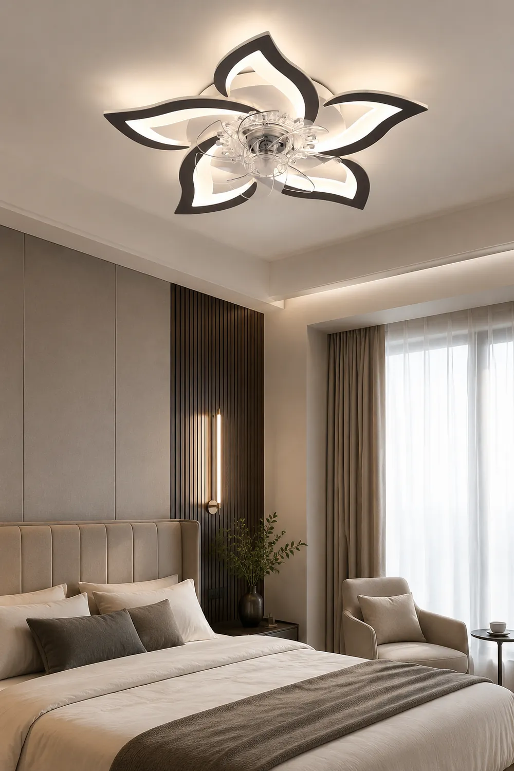 Hana Flower Ceiling Fan with Light, 2 Color, L 25.5" - Lumpaz