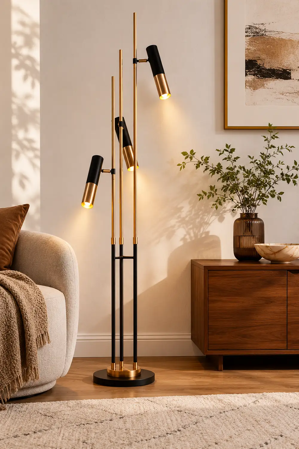Salgado Modern Tall Metal 3 Bulb Floor Lamp, Black - Lumpaz