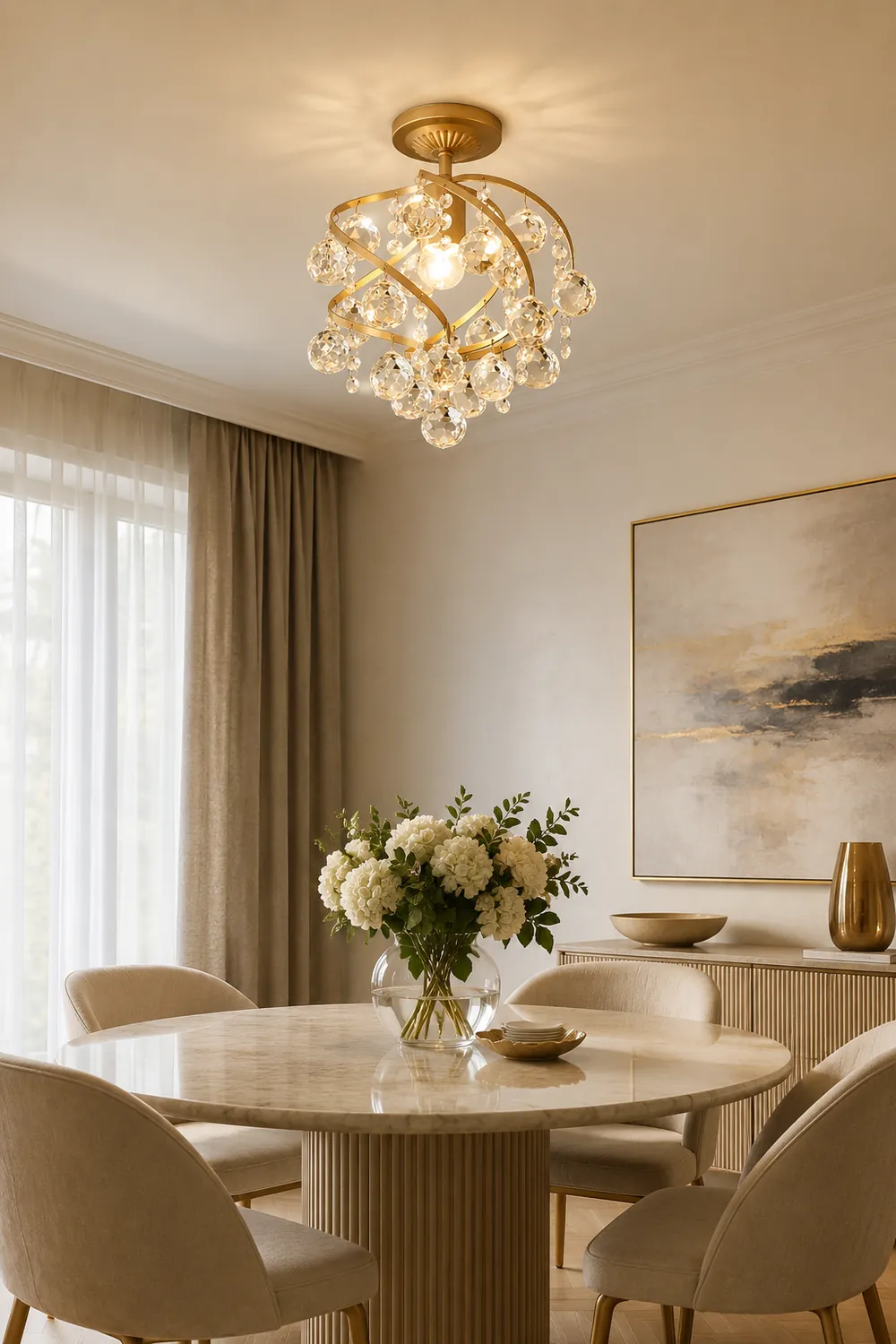 Marliyn Luxury Globe Crystal Semi-Flush Mount Ceiling Light, Brass - Lumpaz