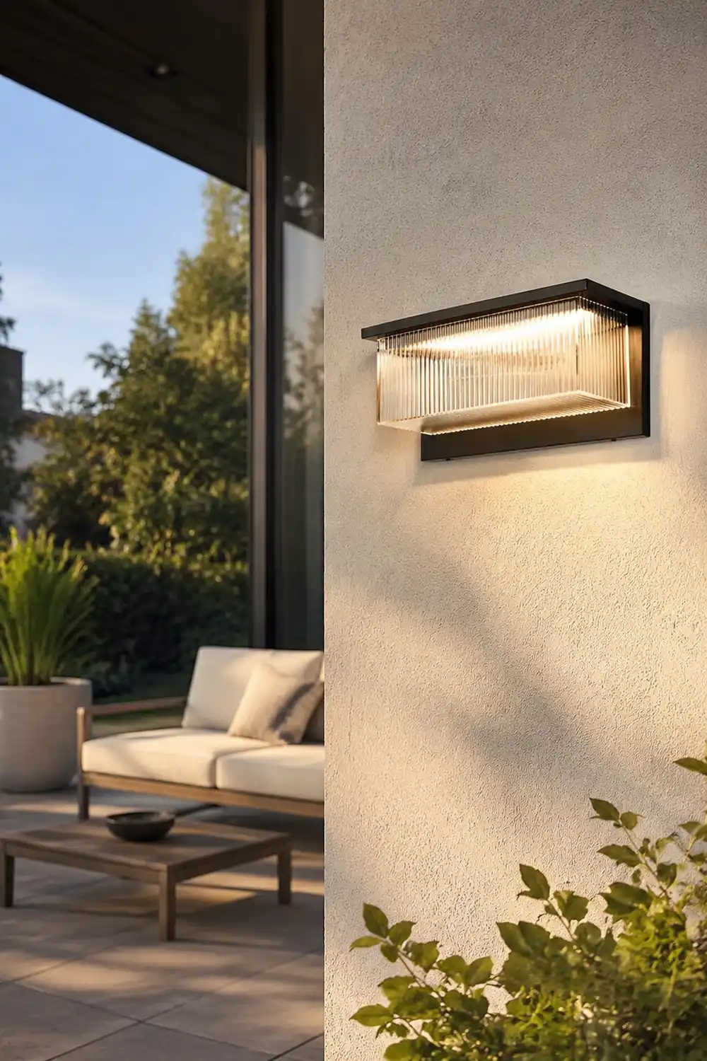Rectangular Striped Acrylic Shade Waterproof Black Modern Solar Wall Lights - Lumpaz