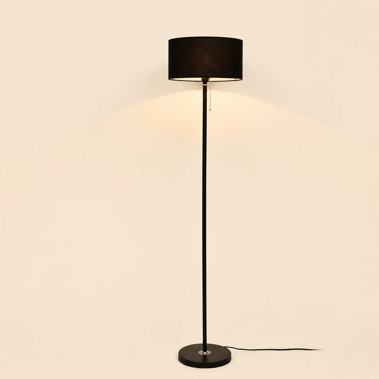 Eryn Floor Lamp Cylinder Modern, Metal/Fabric, Black/White/Gold, Bedroom - Lumpaz