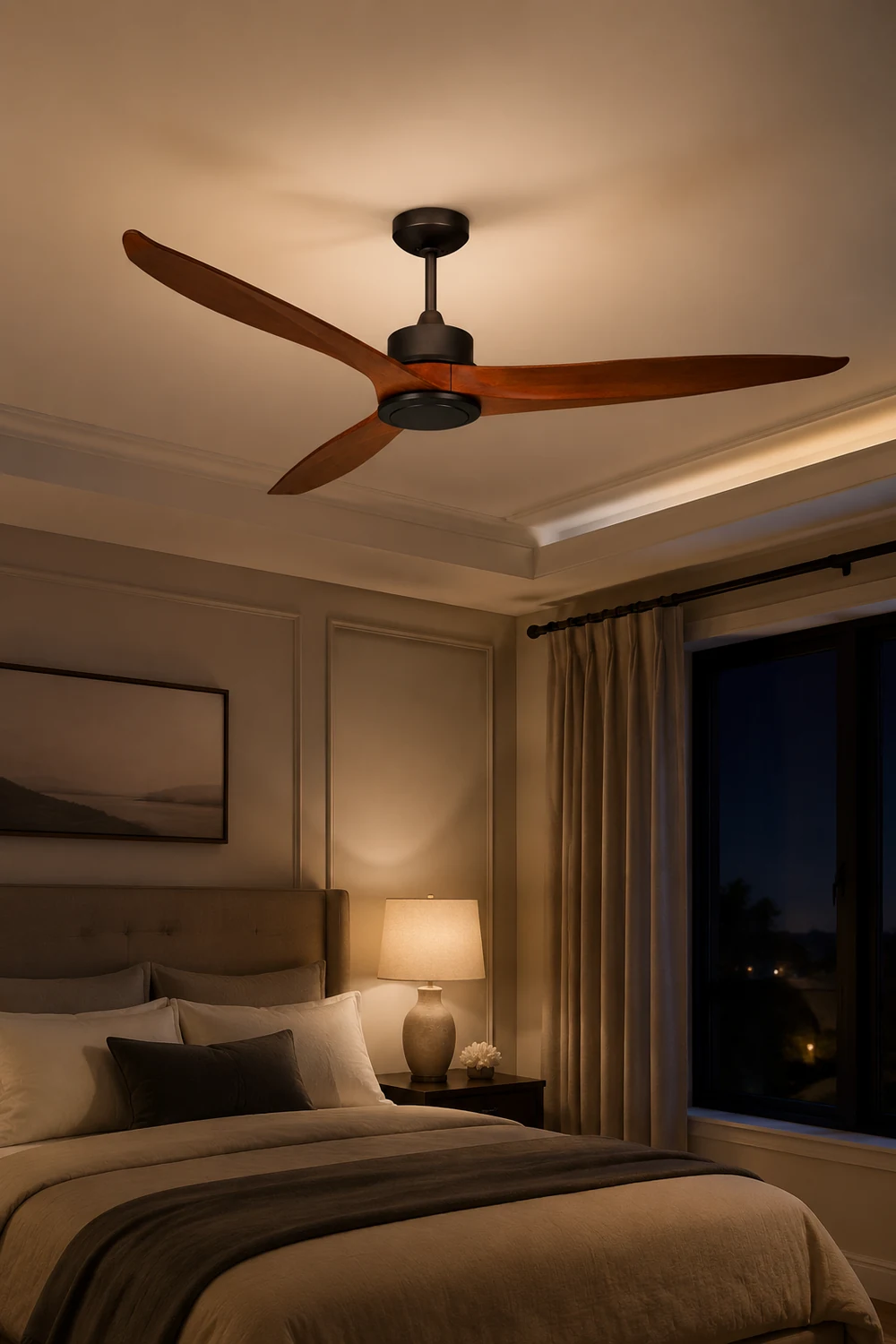 Haydn 3-Blade Black DC Ceiling Fan, Metal & Wood, Summer, 52'' - Lumpaz