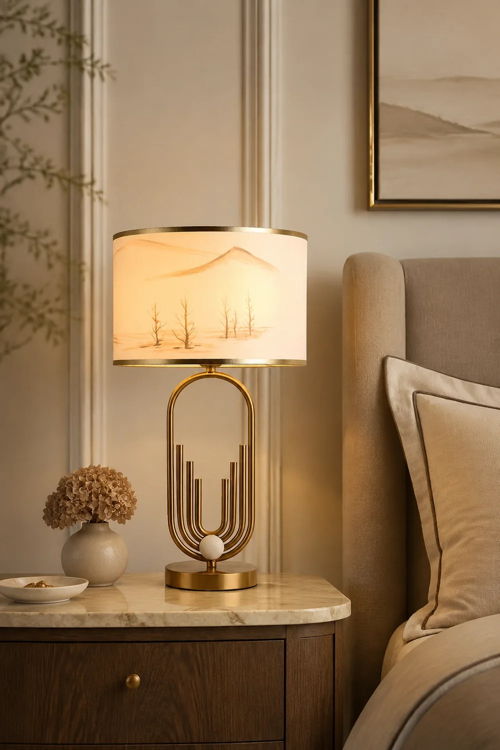 Sano Table/Floor Lamp Landscape, Metal/Fabric, Bedroom - Lumpaz