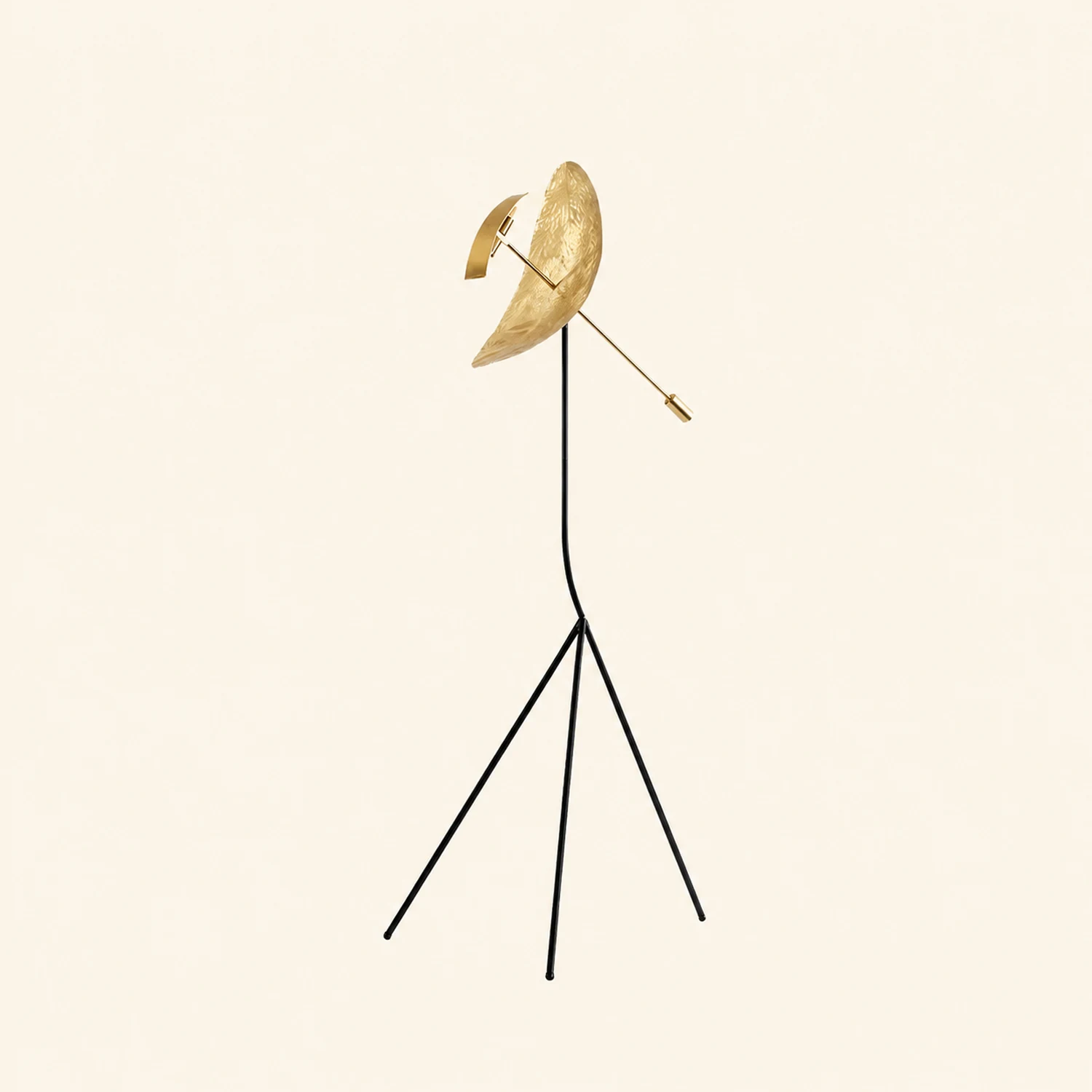 Salgado Floor Lamp Tripod Reflection Postmodern, Metal, Gold, Living Room - Lumpaz