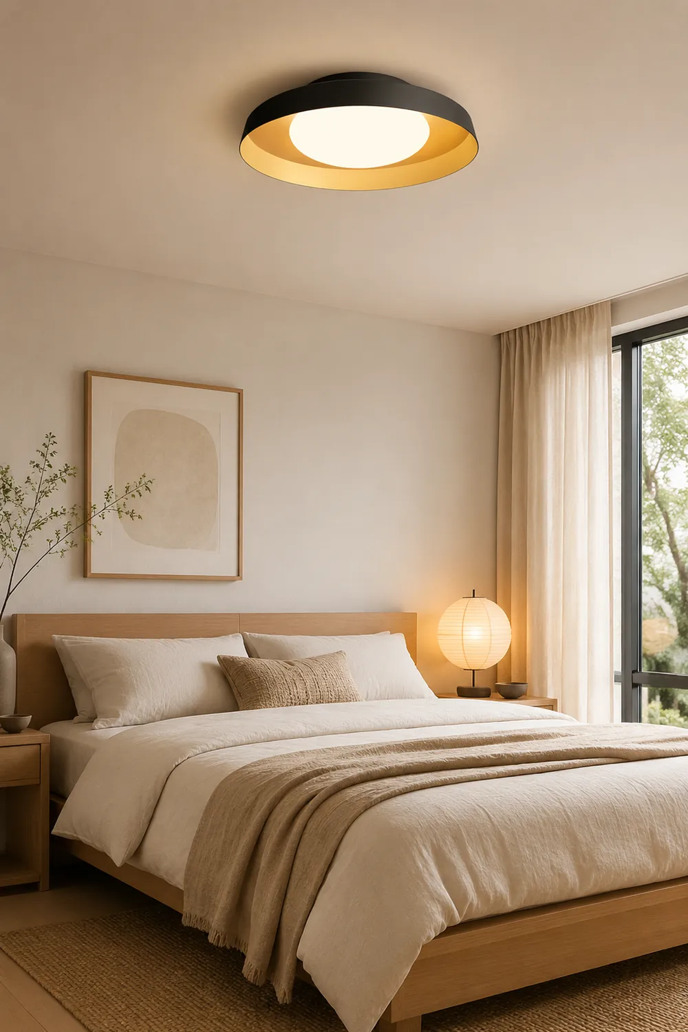 Carins Flush Mount Ceiling Light Round Retro, Metal/Acrylic, White/Black, Bedroom - Lumpaz