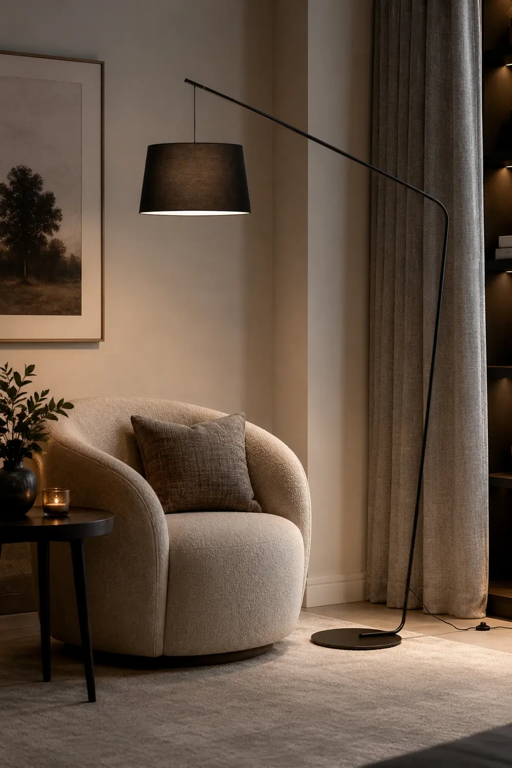 Salgado Black Floor Lamp 3 Color Temperature Switchable, Artificial Fabric & Metal - Lumpaz