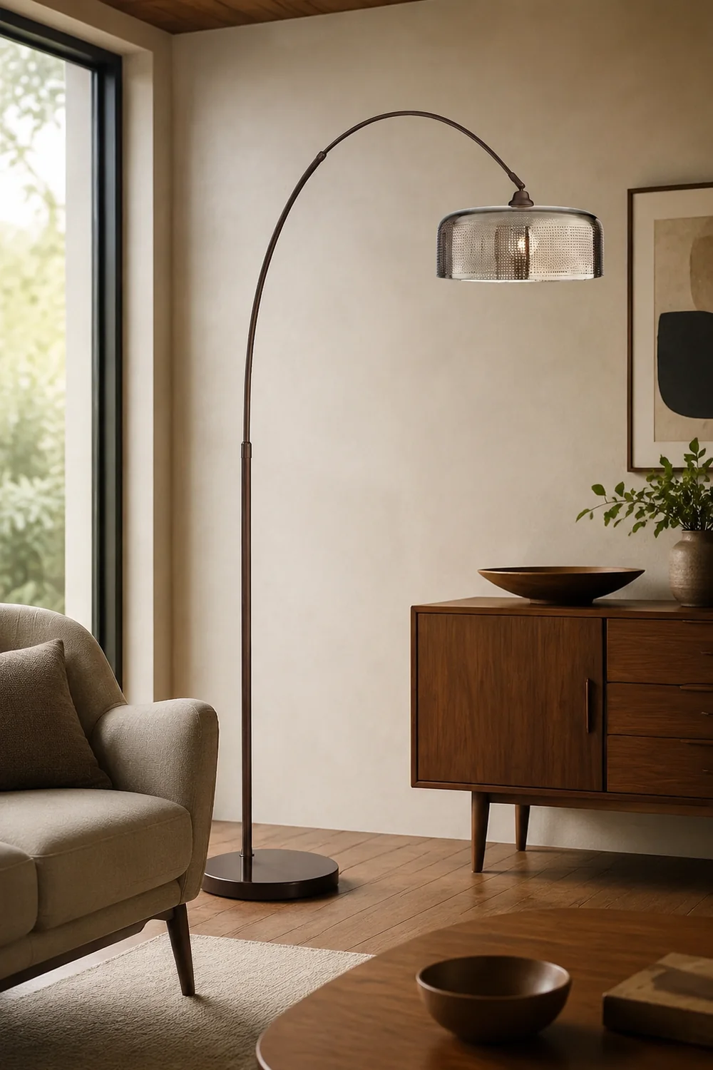 Hailie Retro Brown Curved Floor Lamp, Metal - Lumpaz