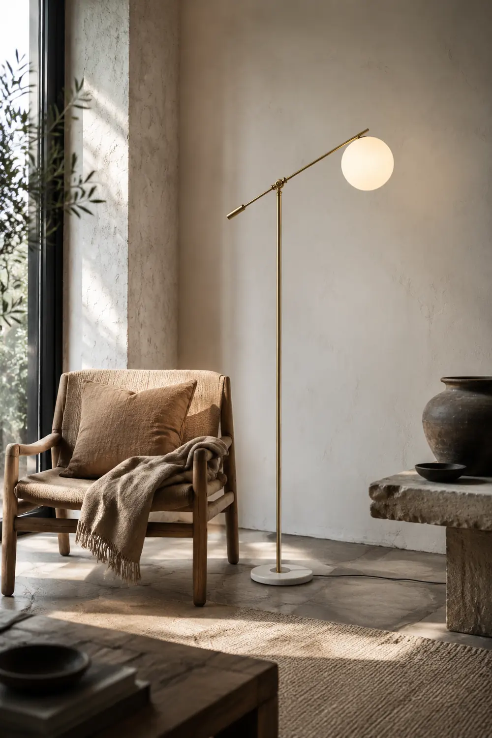 Valentina Arc Floor Lamp, Frosted Glass & Metal - Lumpaz