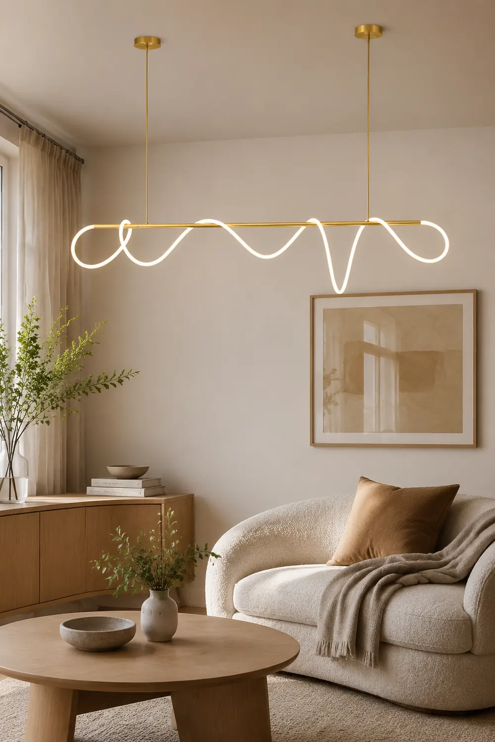 Curved & Linear Semi Flush Mount Ceiling Light, Gold - Lumpaz