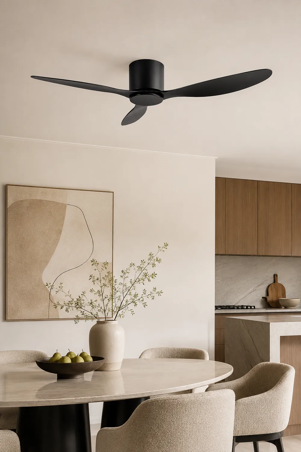 Walters 3-Blade DC Ceiling Fan, White & Black, Low Profile, 51'' - Lumpaz