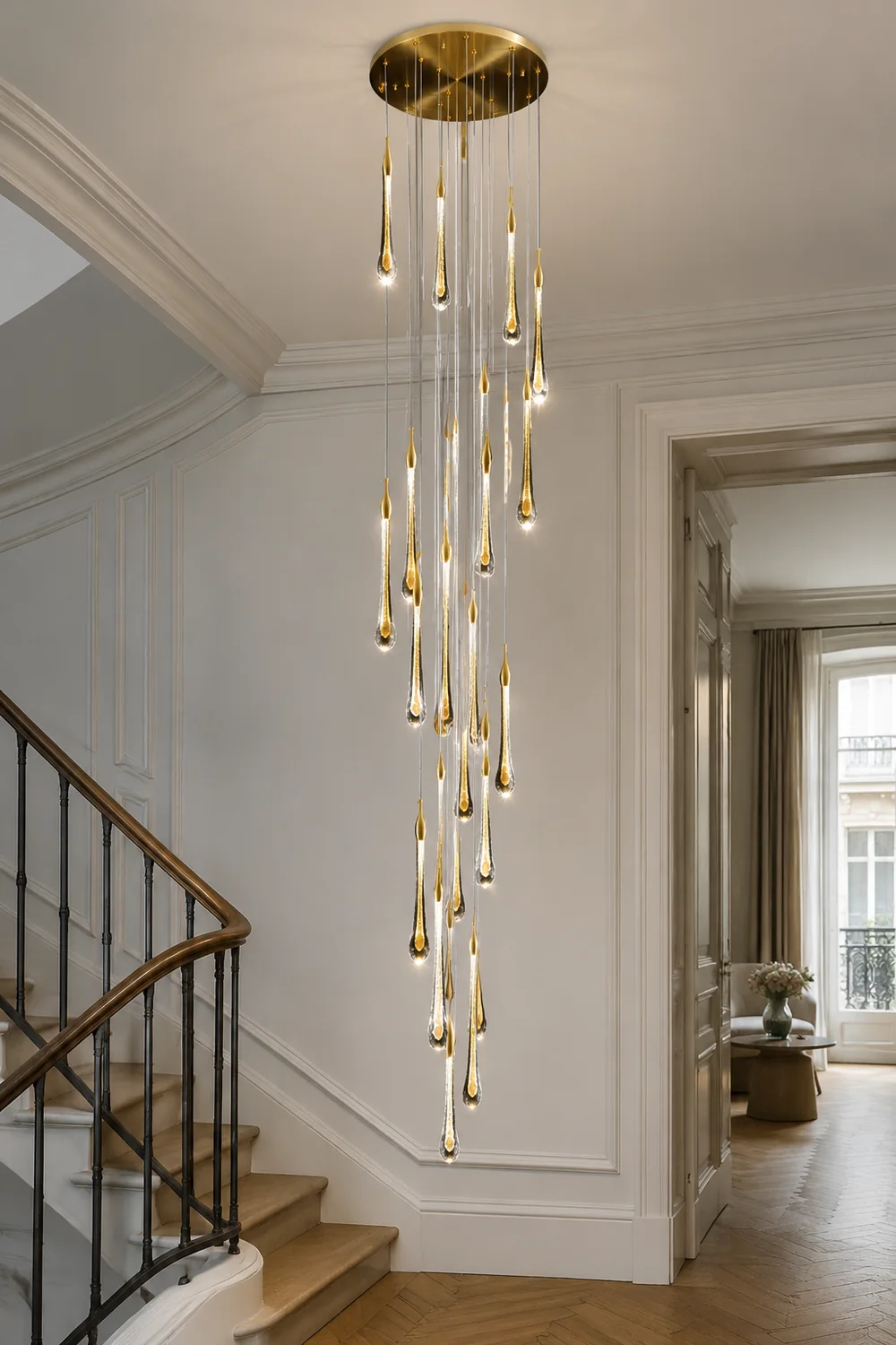 Hailie Modern Teardrop Metal Crystal Chandelier Gold Corridor - Lumpaz