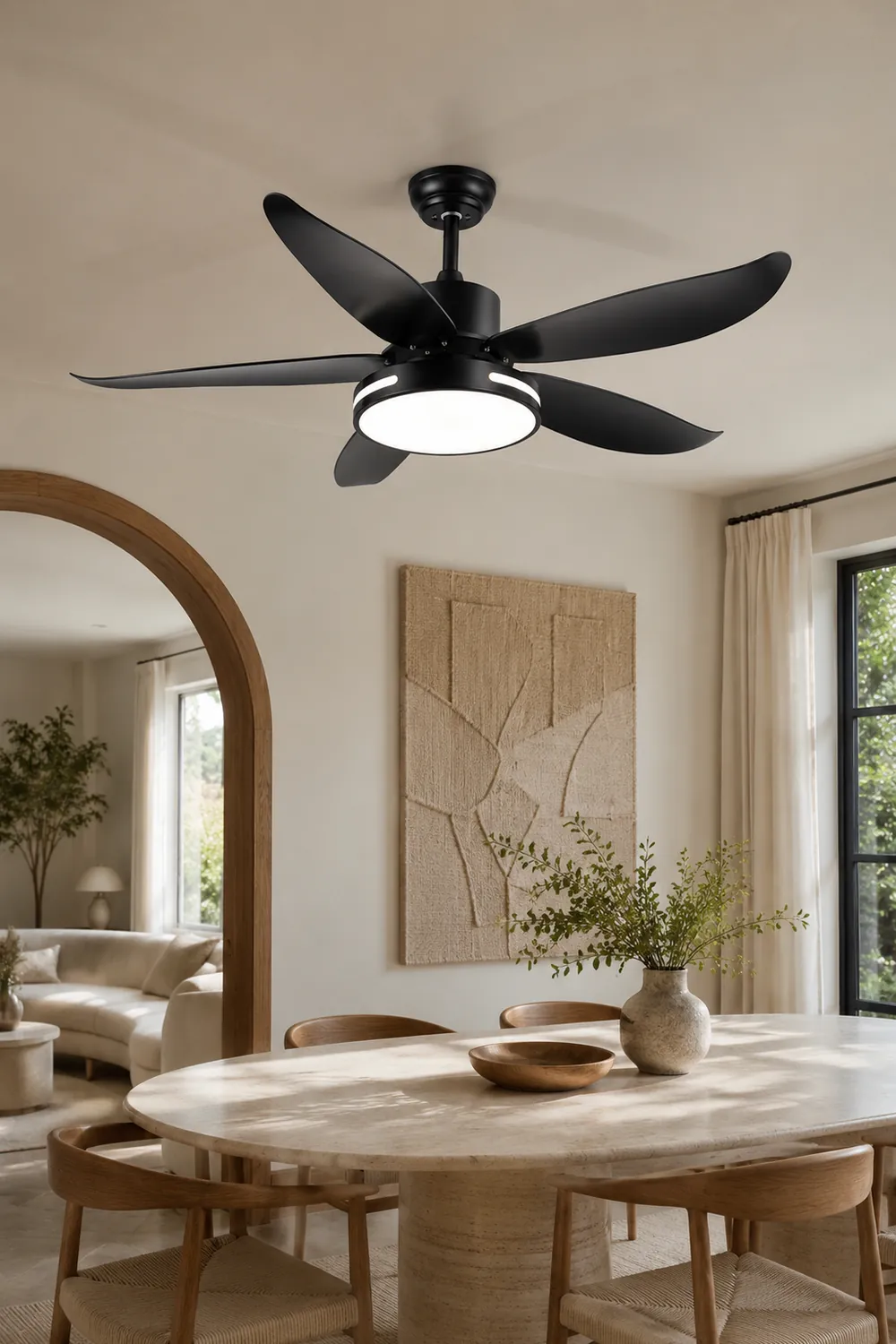Haydn 5-Blade Modern Basic DC Ceiling Fan with Light, White/Black, 52'' - Lumpaz