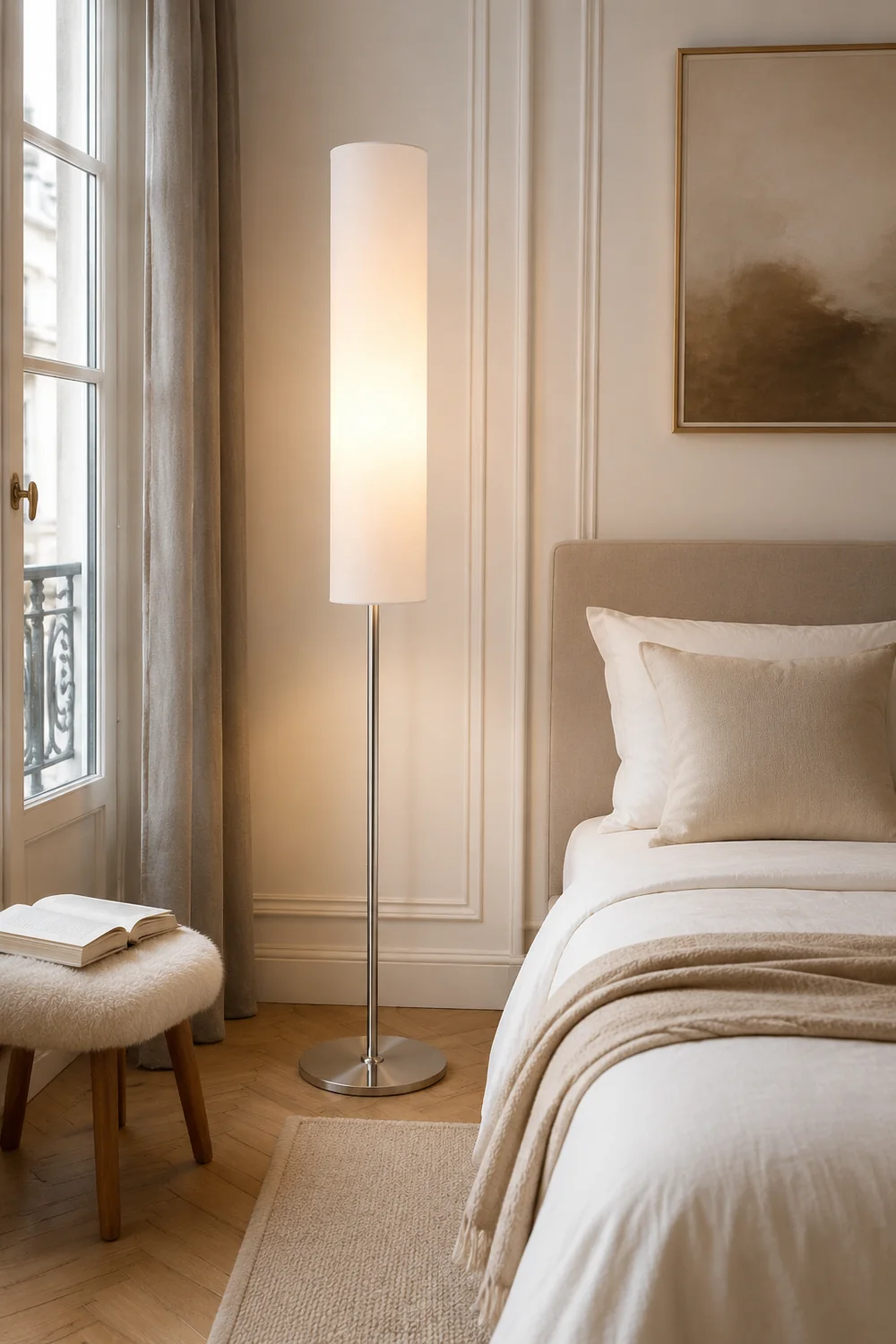 Renée Modern Cylinder Fabric Metal Floor Lamp, White/Red/Brown/Coffee - Lumpaz
