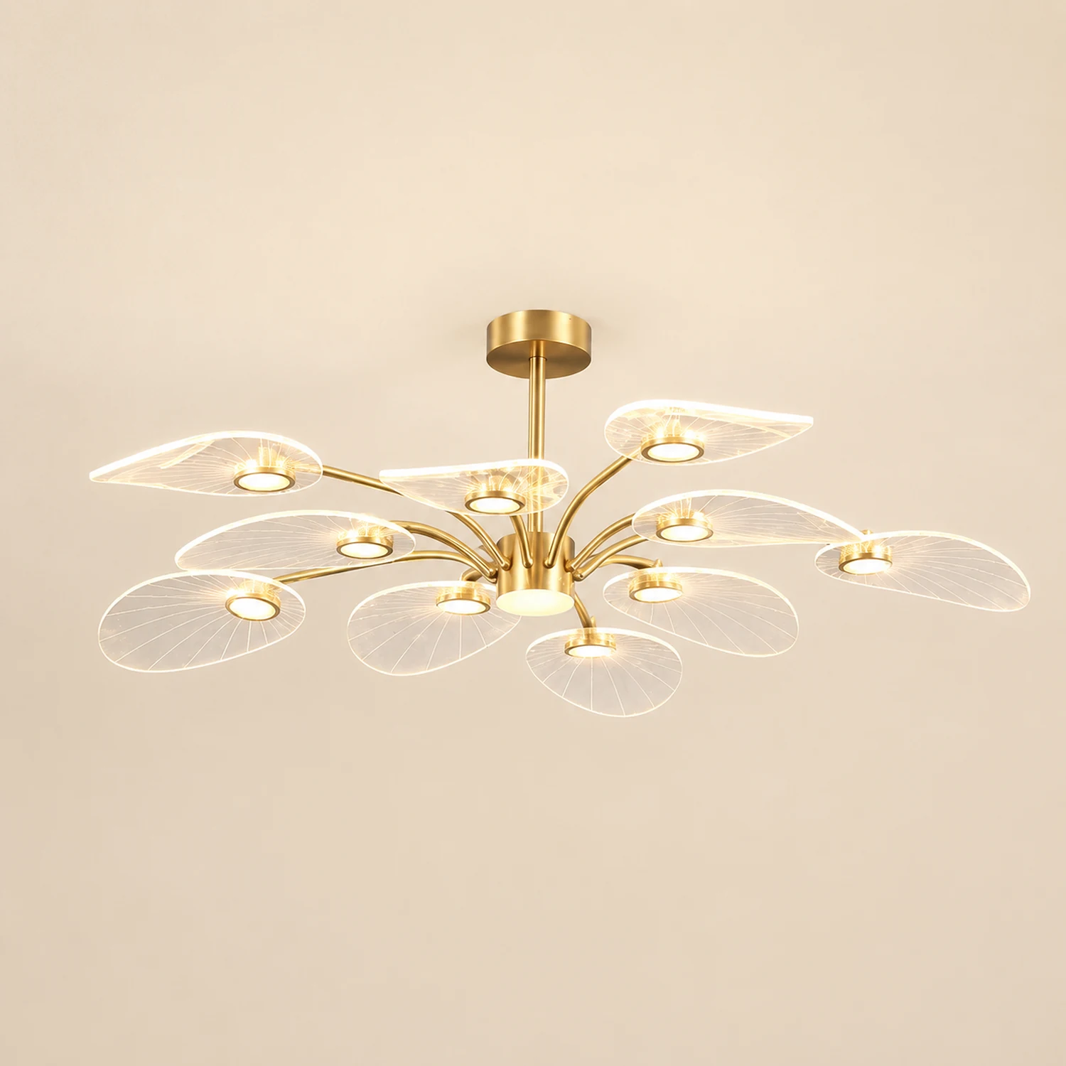 Carins Art Deco Leaf Metal/Acrylic Chandelier, Gold - Lumpaz