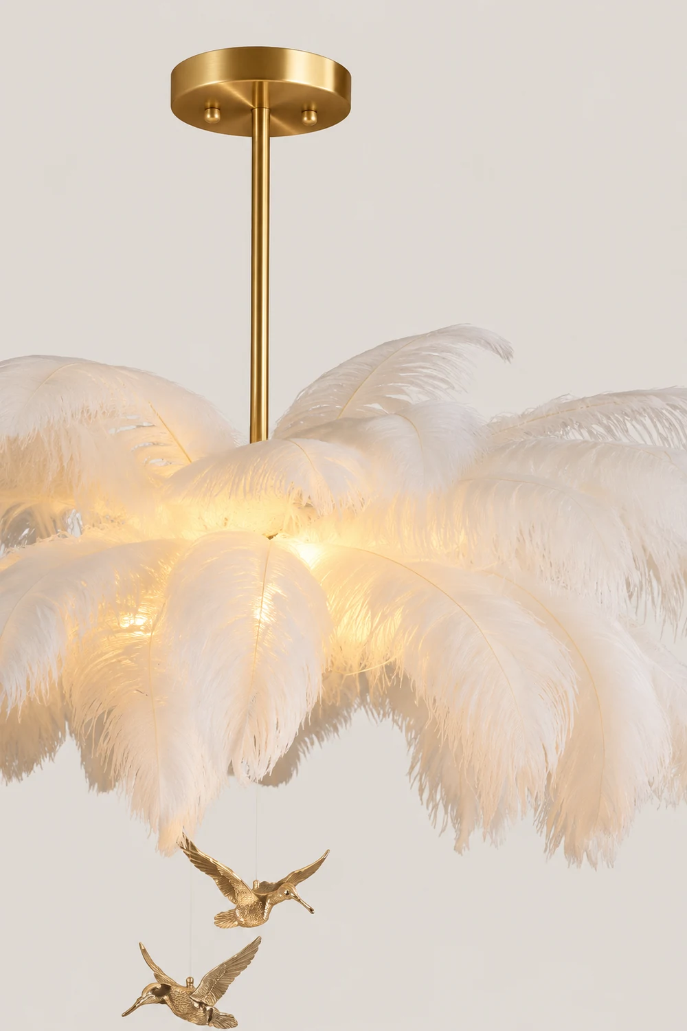 O'Moore Ostrich Contemporary Elegant Feather Chandelier, White - Lumpaz