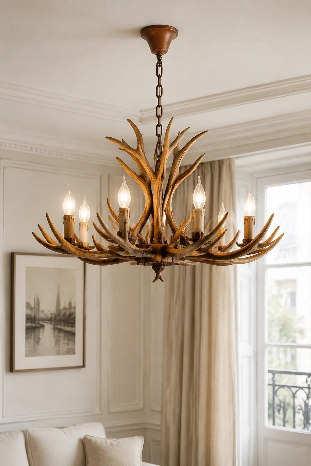 Austin Retro Deer Horn Resin Chandelier White Brown Coffee Living Room - Lumpaz