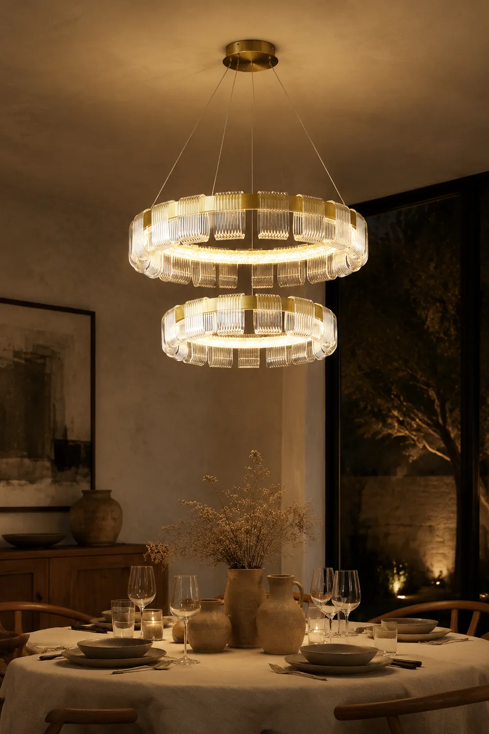 Evette Modern Acrylic Ring Pendant Light, White/Gold - Lumpaz