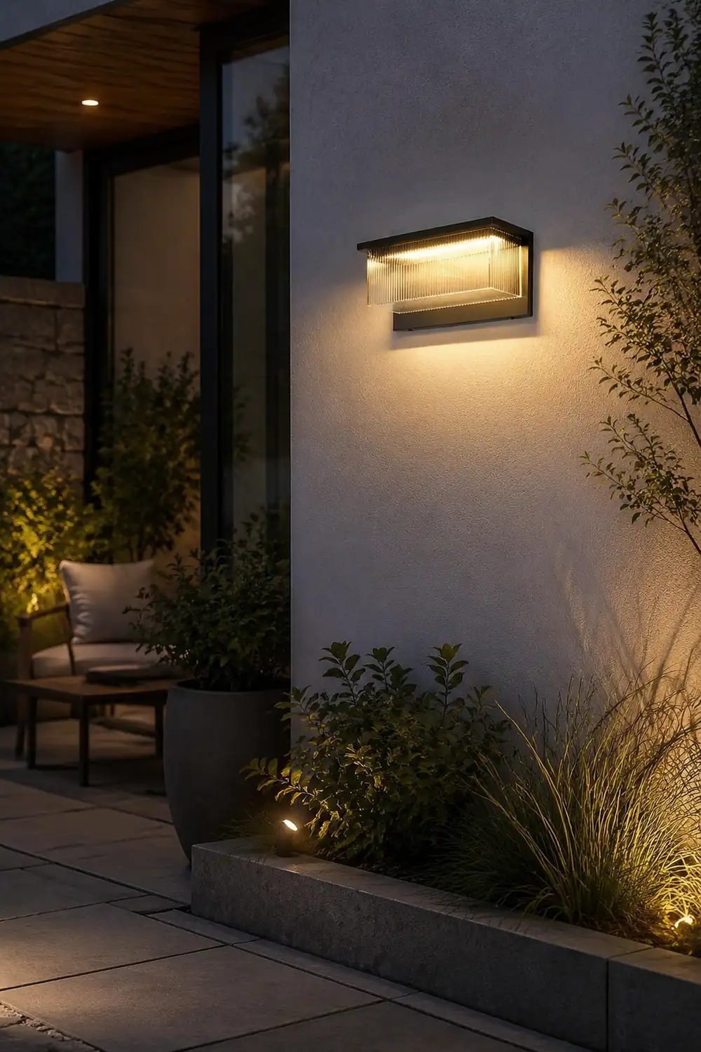 Rectangular Striped Acrylic Shade Waterproof Black Modern Solar Wall Lights - Lumpaz