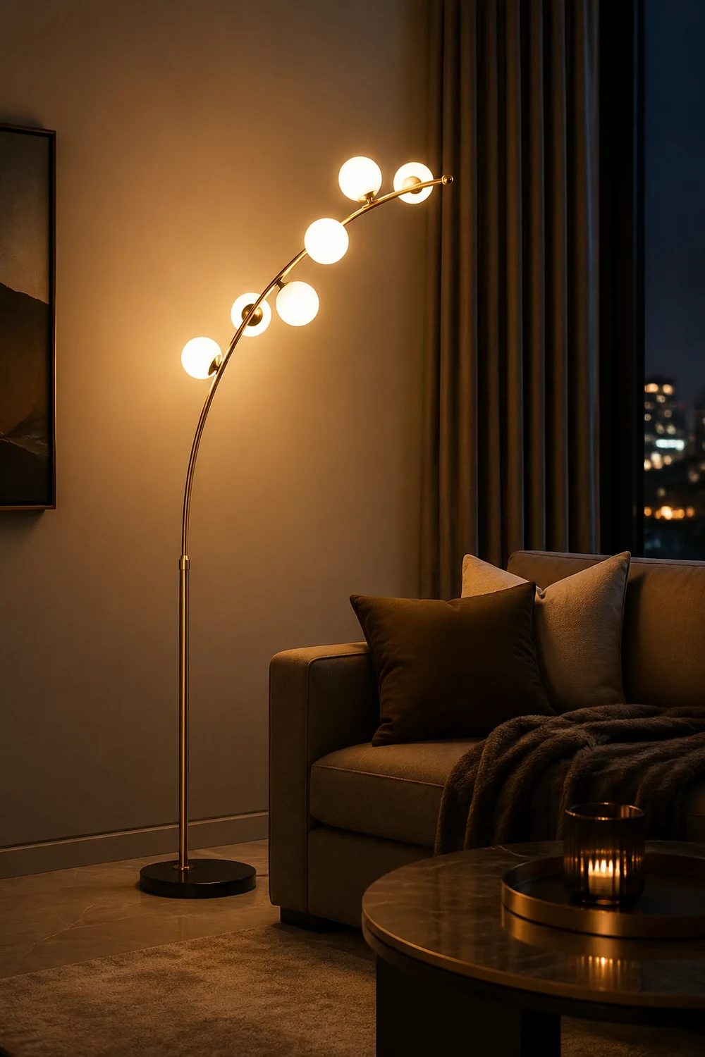Valentina Modern Arc Multi Head Bubble Floor Lamp Black/Gold - Lumpaz