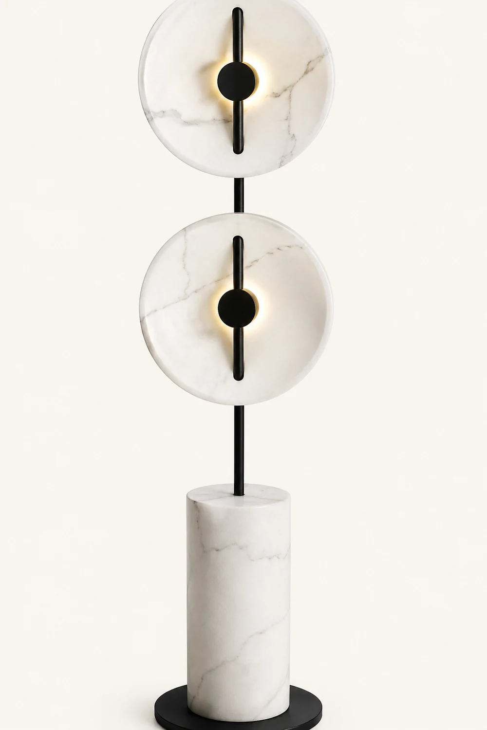 Salgado Modern Nordic Round Marble/Metal  Floor Lamp, White - Lumpaz